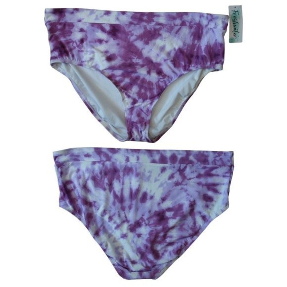 Freshwater Bikini Swim Bottoms, Purple Tie-Dye, Womens Plus Size XXL (20)